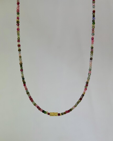 Watermelon Tourmaline Χειροποίητο Κολιέ Χρυσό