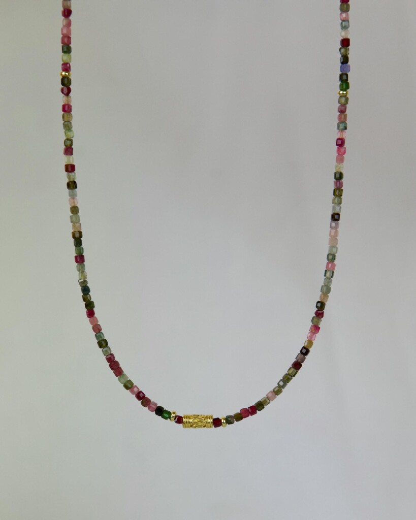 Watermelon Tourmaline Χειροποίητο Κολιέ Χρυσό
