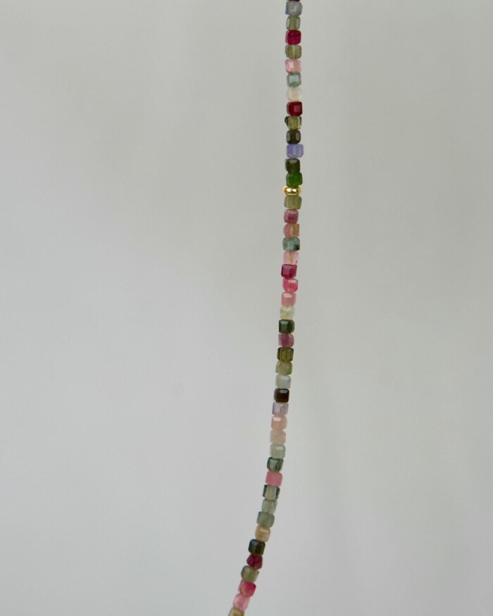 Watermelon Tourmaline Χειροποίητο Κολιέ Χρυσό