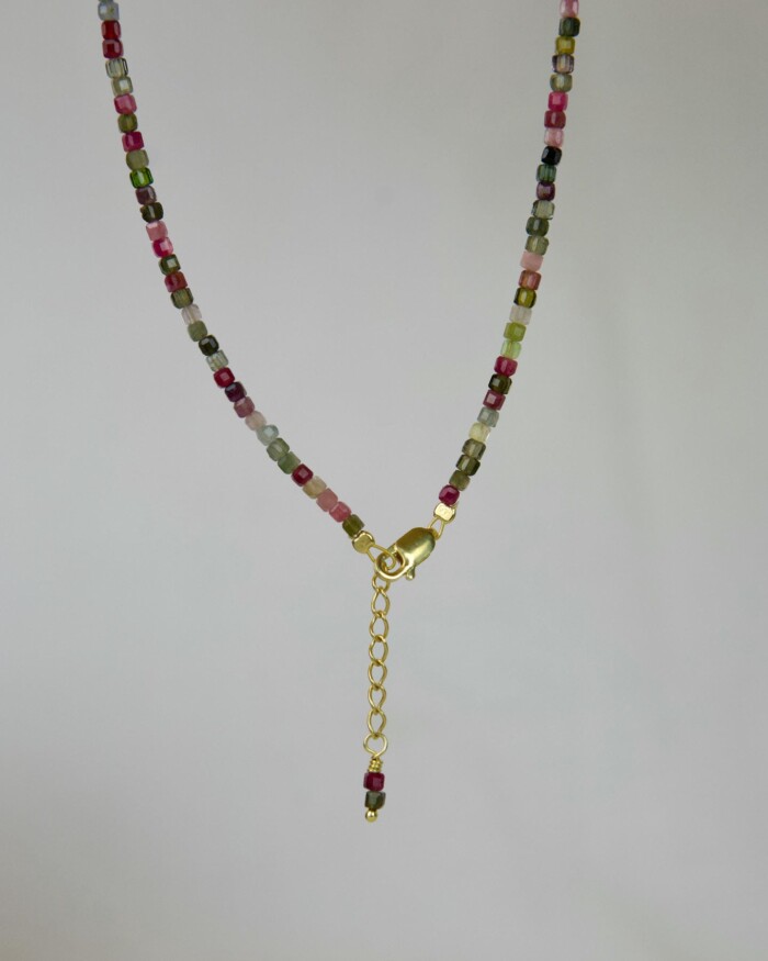 Watermelon Tourmaline Χειροποίητο Κολιέ Χρυσό