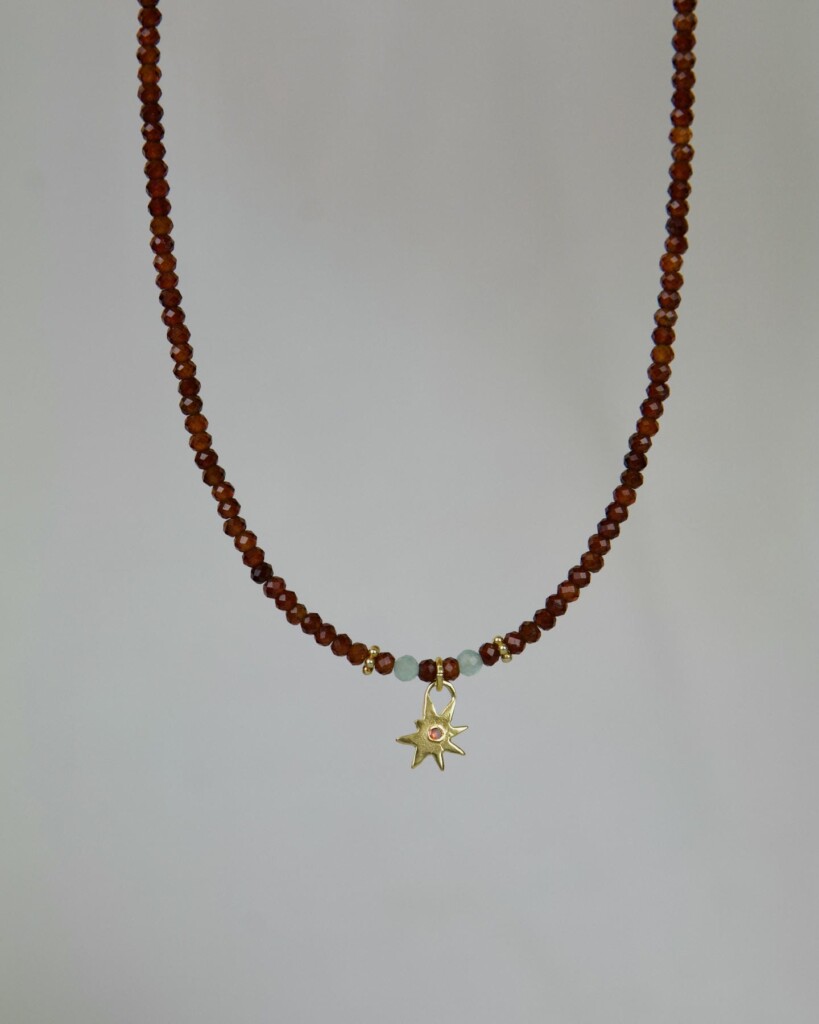 Brown Garnet Χειροποίητο Κολιέ Χρυσό