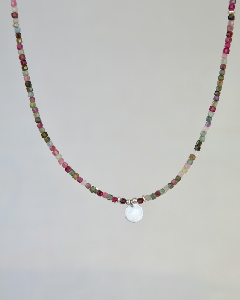 Watermelon Tourmaline Χειροποίητο Κολιέ Ασήμι