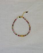 Watermelon Tourmaline Χειροποίητο Βραχιόλι Χρυσό