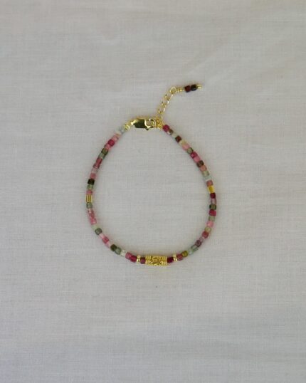 Watermelon Tourmaline Χειροποίητο Βραχιόλι Χρυσό