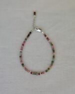 Watermelon Tourmaline Χειροποίητο Βραχιόλι Ασήμι