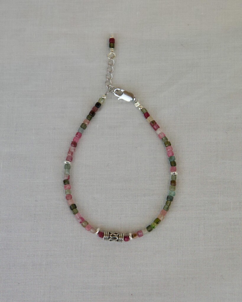 Watermelon Tourmaline Χειροποίητο Βραχιόλι Ασήμι