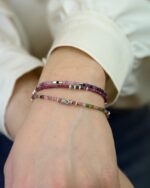 Watermelon Tourmaline Χειροποίητο Βραχιόλι Ασήμι