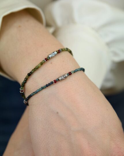 Blue Tourmaline Χειροποίητο Βραχιόλι Ασήμι