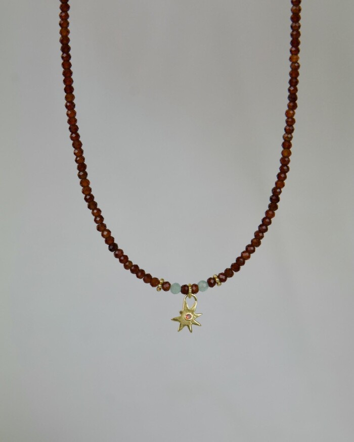 Brown Garnet Χειροποίητο Κολιέ Χρυσό