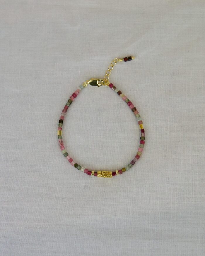 Watermelon Tourmaline Χειροποίητο Βραχιόλι Χρυσό