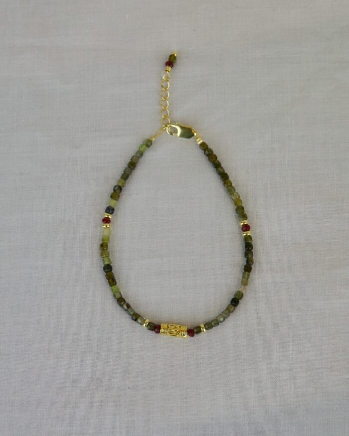 Green Tourmaline Χειροποίητο Βραχιόλι Χρυσό