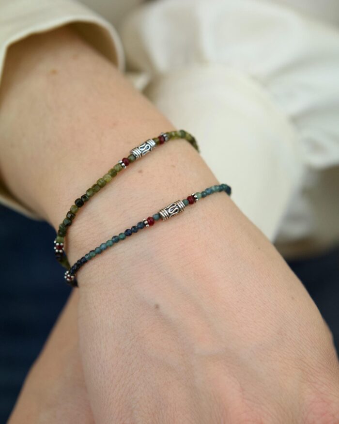 Blue Tourmaline Χειροποίητο Βραχιόλι Ασήμι